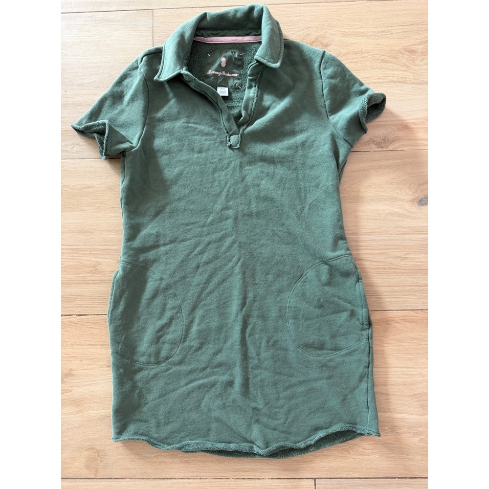 Tommy Bahama Womens Green French Terry Polo Dress Short Sleeve Pockets Small